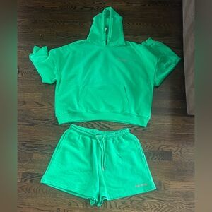 Boohoo Bright Green Hooded Sweatshirt with Drawstring